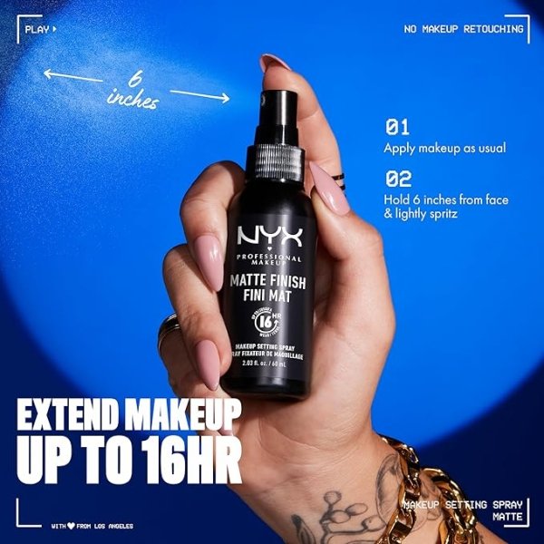 NYX Matte Finish Setting Spray, Fijador de maquillaje, 60ml - Imagen 2